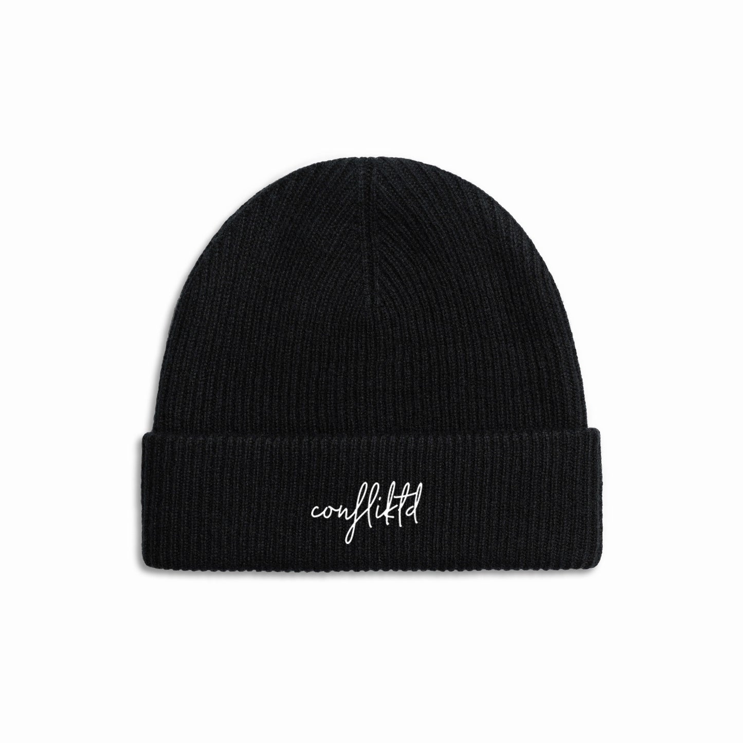 Confliktd Text Logo - Black Cashmere Merino Wool Unisex Beanie