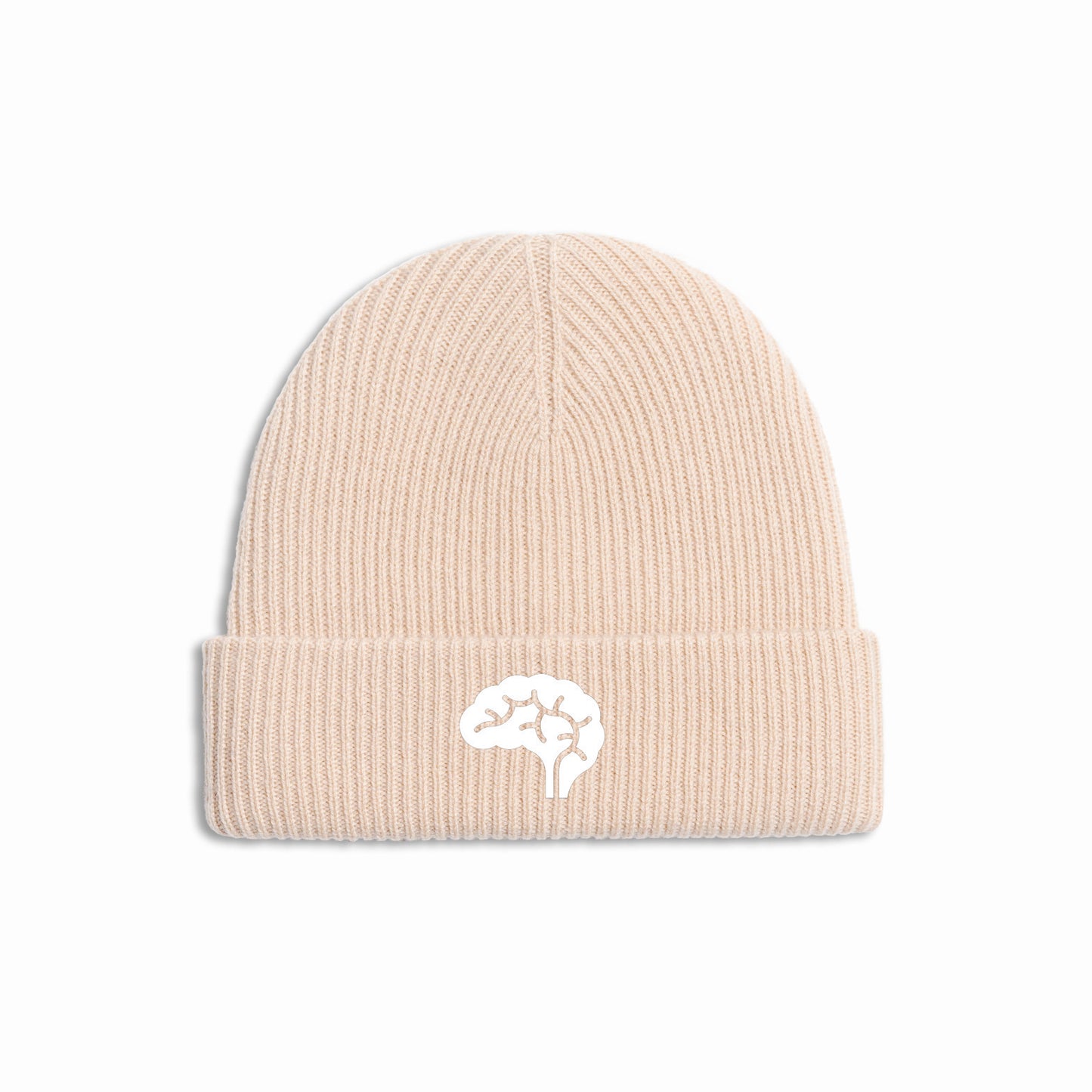 Confliktd Brain Stem Logo - Cream Cashmere Merino Wool Unisex Beanie